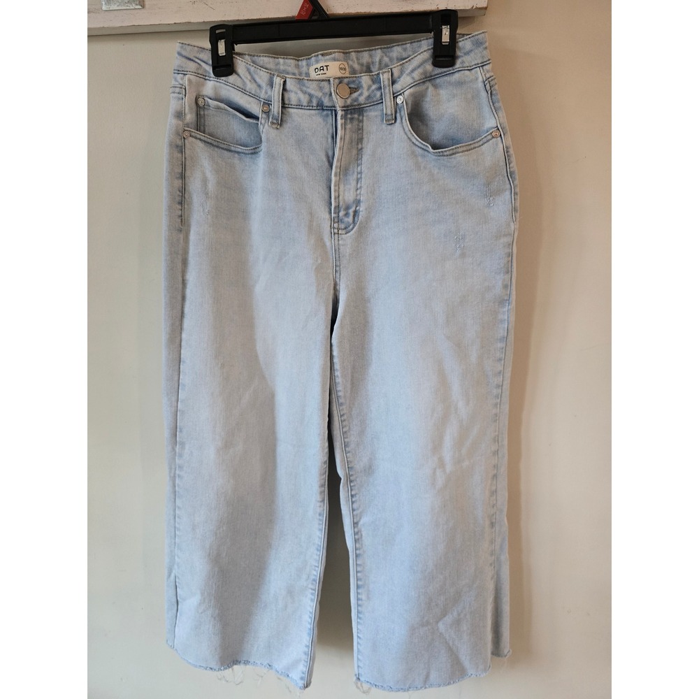 OAT New York Women Light Wash High Rise Wide Leg Cropped Jeans Size 10/30